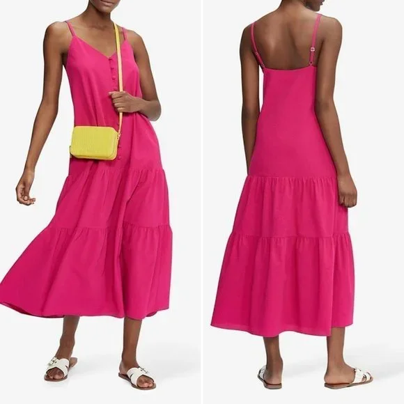 NWT! TED BAKER Pink Barbie core Luanna V Neck Crepe Midi Dress Size 2 - Picture 1 of 5